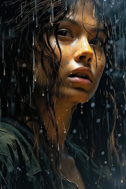 kobieta z mokrymi włosami i kroplami wody na twarzy