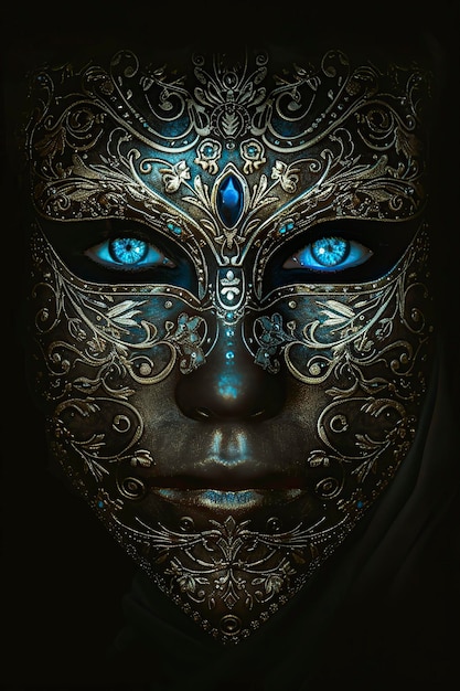 Kobieta z niebieskimi oczami w masce