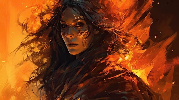 Kobieta z ogniem na twarzy