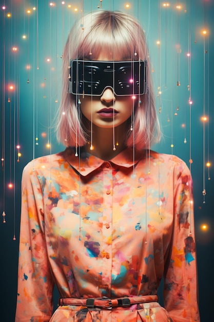 Kobieta z okularami na twarzy i koszulką na Generative AI
