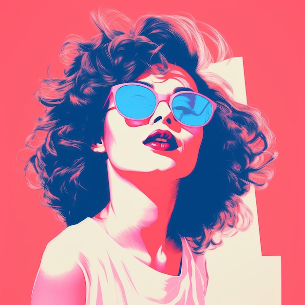 kobieta z okularami przeciwsłonecznymi na twarzy i różowym tłem