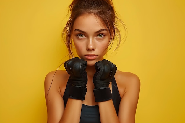 Zdjęcie kobieta z parą rękawiczek bokserskich na rękach