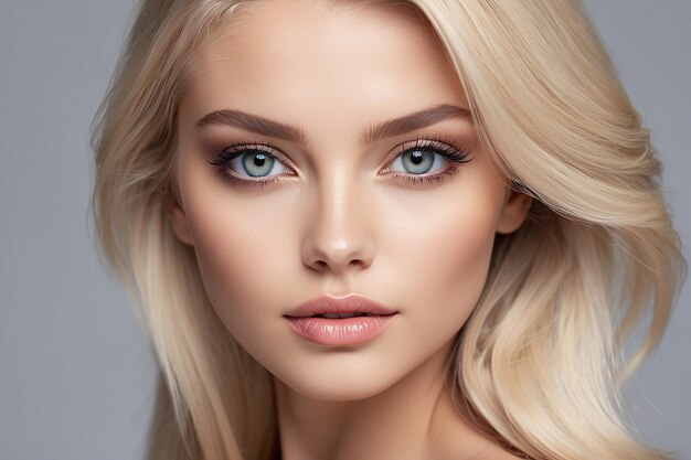 Kobieta z piękną twarzą i czystą skórą Sexy blondynka atrakcyjna blondynka modelka