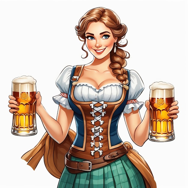 Zdjęcie kobieta z piwem niemiecki festiwal piwa oktoberfest stworzony za pomocą generatywnego oprogramowania ai