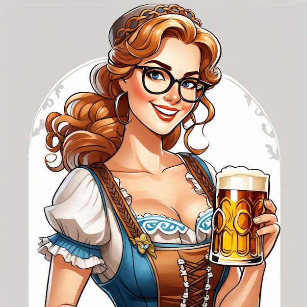 Zdjęcie kobieta z piwem niemiecki festiwal piwa oktoberfest stworzony za pomocą generatywnego oprogramowania ai