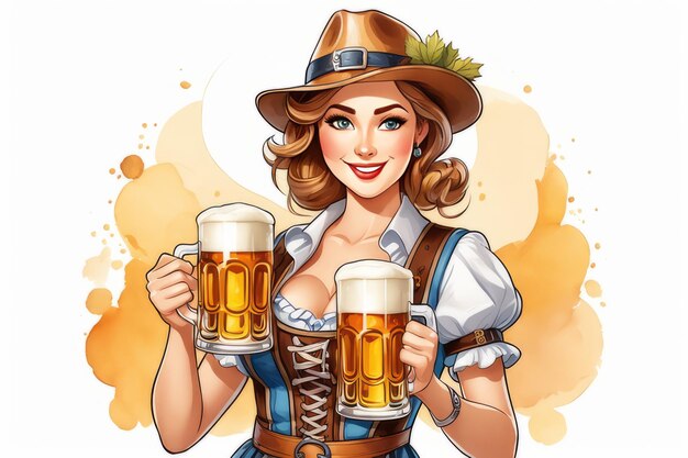 Kobieta z piwem Niemiecki festiwal piwa Oktoberfest stworzony za pomocą generatywnego oprogramowania AI