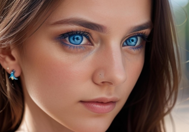 Zdjęcie kobieta z przenikającymi niebieskimi oczami