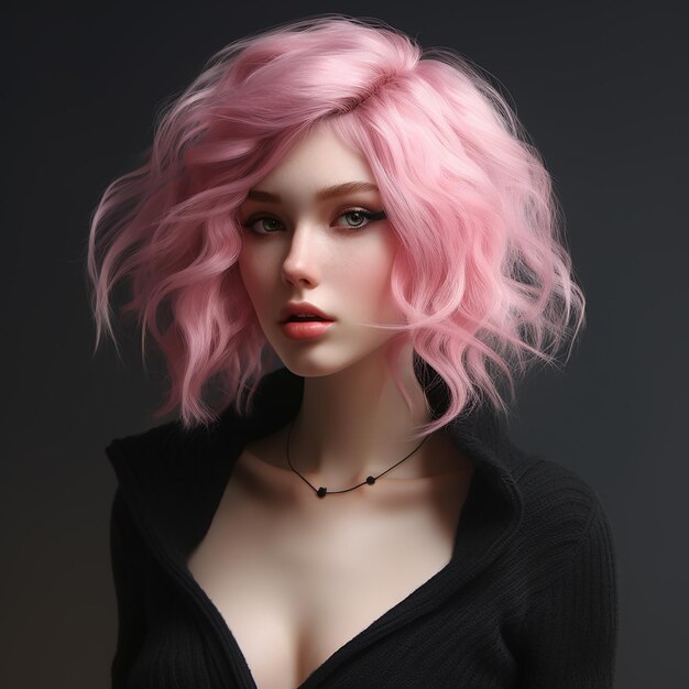 Kobieta z różowymi włosami i czarnym topem z różowym makijażem