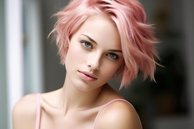 Zdjęcie kobieta z różowymi włosami