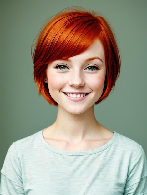 Kobieta z rudymi włosami i jasnozieloną koszulą