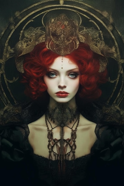 Kobieta z rudymi włosami i koroną na głowie