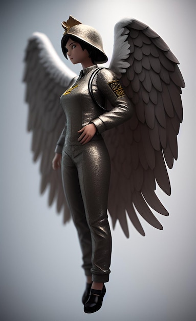 Kobieta z skrzydłami, na których jest napis "Anioł"