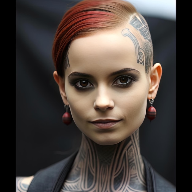 Zdjęcie kobieta z tatuażami na szyi i szyi jest tatuaż kobiety z tatuażu tatuaży na szyi