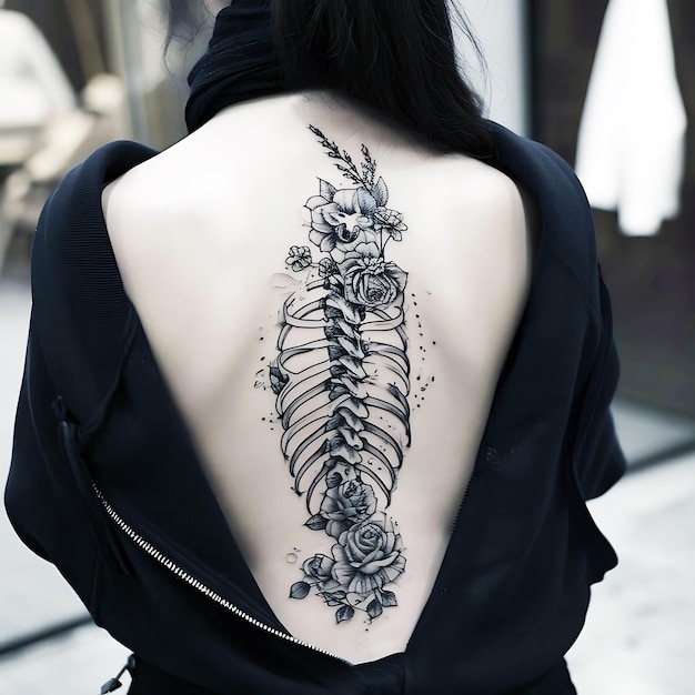 Zdjęcie kobieta z tatuażem kwiatów na plecach