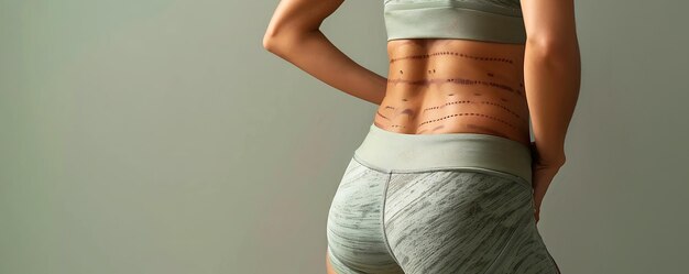 Zdjęcie kobieta z tatuażem na plecach pokazuje swoje mięśnie.