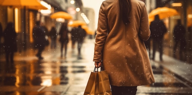 Kobieta z torbami na zakupy chodząca po ulicy Generative AI
