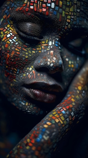 Kobieta z twarzą pokrytą mozaikami