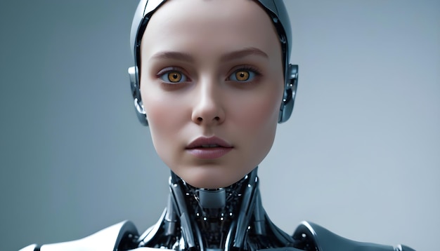 Kobieta z twarzą robota, przyszła koncepcja sztucznej inteligencji.