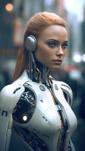 Kobieta z twarzą robota.