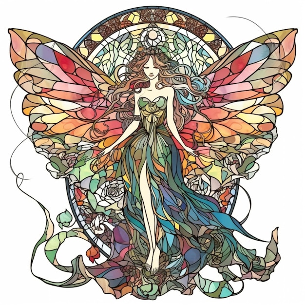 Kobieta ze skrzydłami motyla i kwiatem w dłoni generująca ai