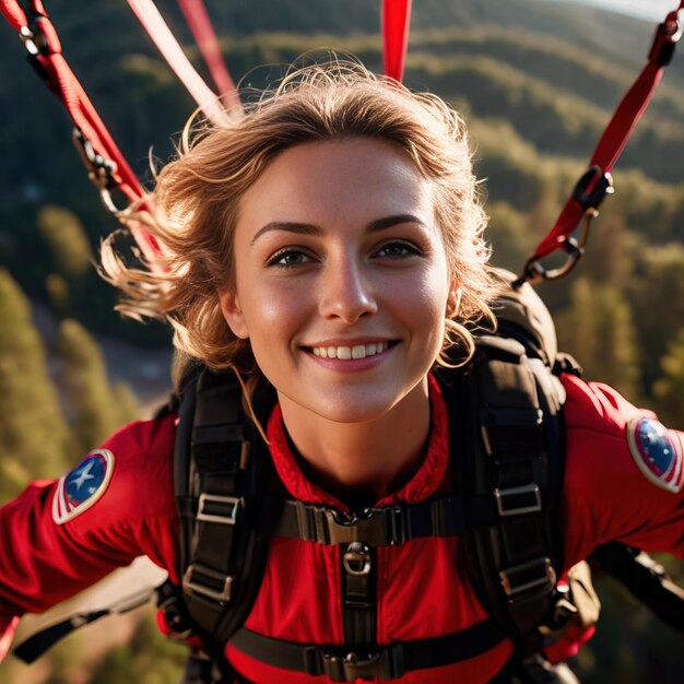 Kobieta ze spadochronem uśmiechająca się