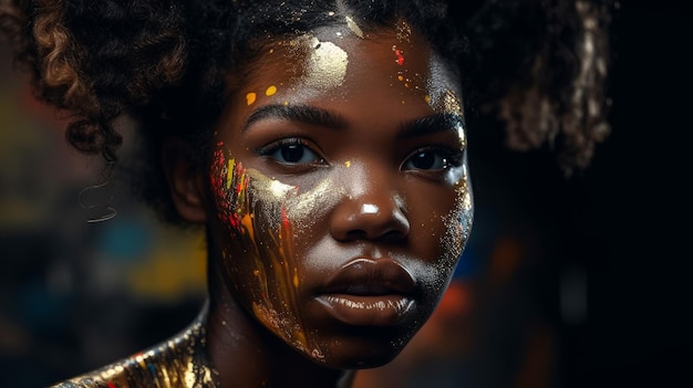 Kobieta ze złotą farbą na twarzy