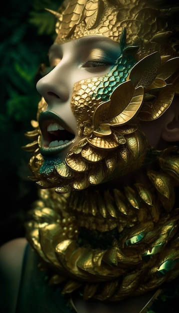 Kobieta ze złotą rybką na twarzy