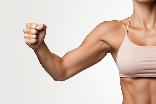 Kobieta zgięta mięśniami w sportowym staniku