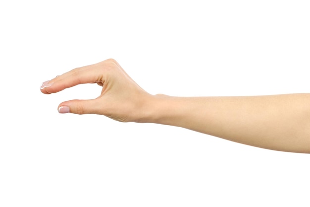 Zdjęcie kobiety chwytające rękę lub mierzące coś