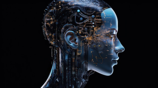 Kobiety Cyborg Twarzy Z Technologią Komputerową Hologram Głowy Ilustracja Przyszła Sztuczna Inteligencja