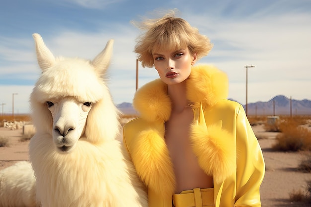 kobiety futurystyczna fotografia mody pastelowe kolory alpaki Generacyjna AI