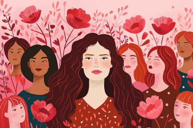 Kobiety i kwiaty Ilustracja AI Generative