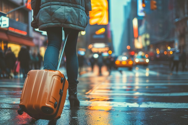 Kobiety idące ulicą w Nowym Jorku z walizką w ręku