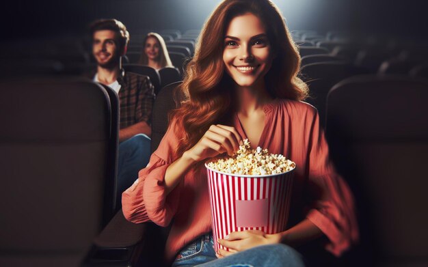 Kobiety jedzące popcorn w kinie bawiące się