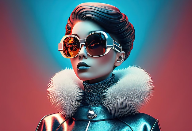 Kobiety mody noszące retro futurystyczne ubrania w stylu ilustracji AI generatywne