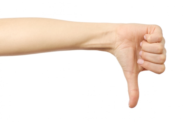 Kobiety ręka pokazuje kciuka puszka gest