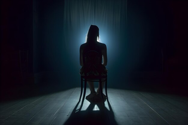 Kobiety w sylwetce w ciemnym niepokoju i depresji Problemy ze zdrowiem psychicznym