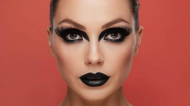 Zdjęcie kobiety z modnym czarnym makijażem oczu i długimi czarnymi rzęsami