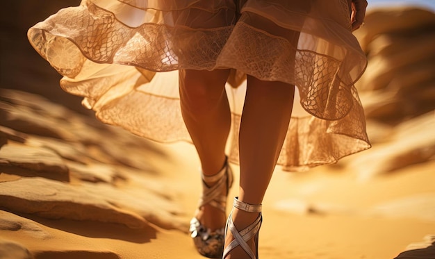kobiety z nogami w stroju przekraczającym piasek w stylu egzotycznej atmosfery