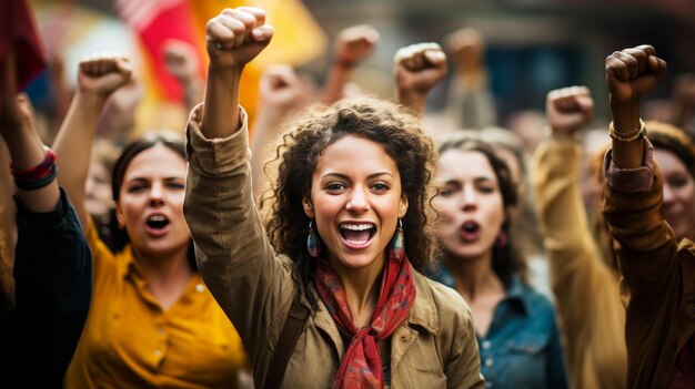 Zdjęcie kobiety z pięściami w powietrzu walczące o swoje prawa