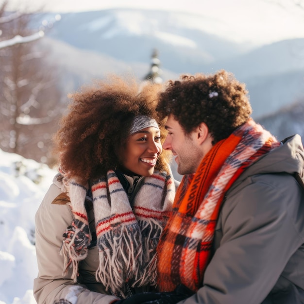 Kochająca się nastolatkowa para cieszy się romantycznym zimowym dniem.