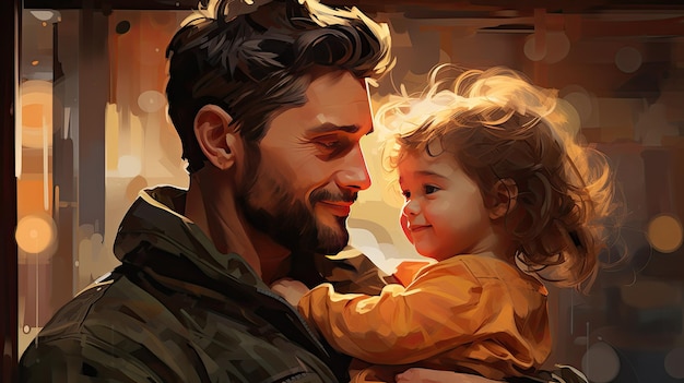 Zdjęcie kochający ojciec z uroczym dzieckiem w domu.