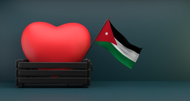 Zdjęcie kocham jordanię flaga jordanii z miejsca kopiowania serca praca 3d i obraz 3d