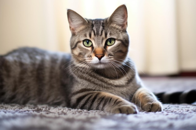 Kociak leżący na miękkim dywanie