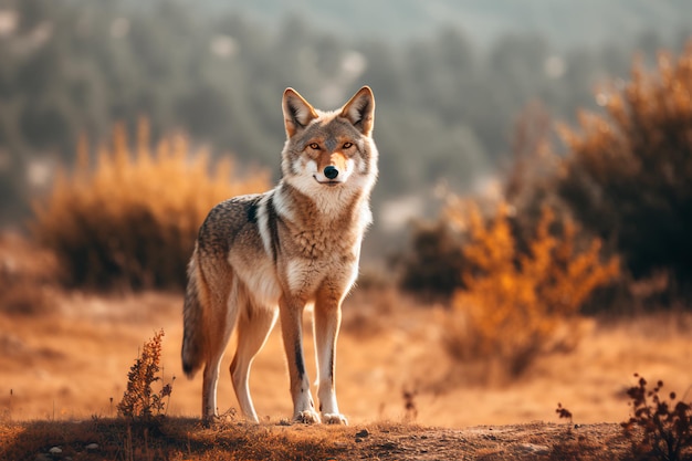 Kojot na sawannie Zwierzę w środowisku naturalnym Portret pięknego kojota