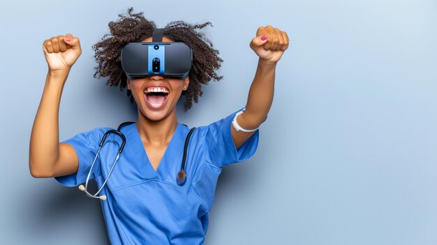 Kok emocjonalny radosny zaskoczony w szpitalu z okularami przeciwsłonecznymi wirtualnej rzeczywistości