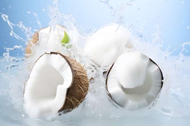 Kokos wpadający do wody prezentacja produktu ilustracja