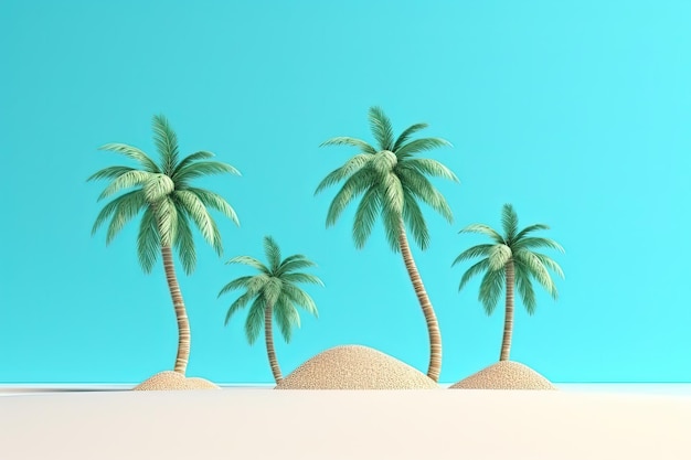 Kokosowe drzewa z plażowym piaskiem na błękitnym tle Lato pojęcie Generative AI