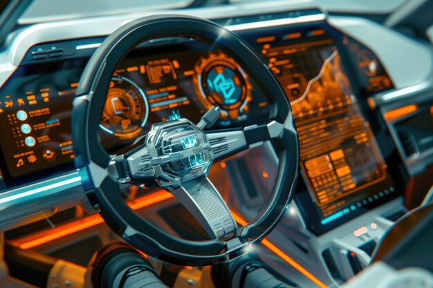 Kokpit futurystycznego samochodu autonomicznego Bezzałogowy samochód przyszłości