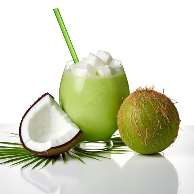 Zdjęcie koktajl kokosowy podawany w zielonym kokosie ai generative